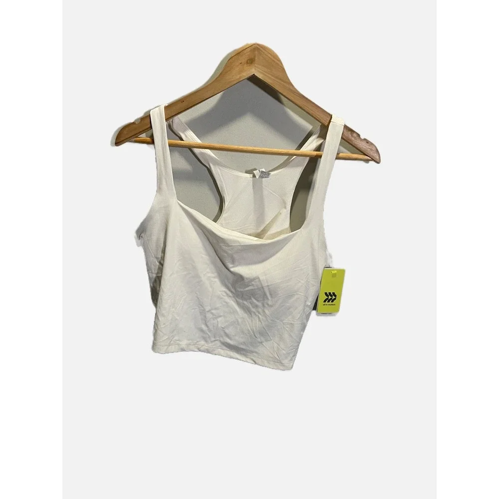 All in Motion Rib Crop Bra Women XL Cream White Racerback Athletic Yoga Tank Top